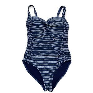 Nip tuck Blue and white one piece bathing suit size 10